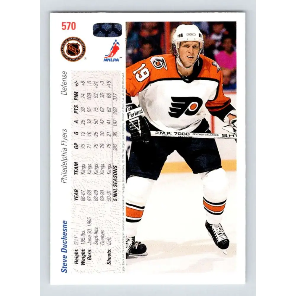 1991-92 Upper Deck #570 Steve Duchesne NM-MT Philadelphia Flyers Hockey Card  Image 2