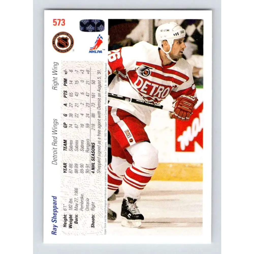 1991-92 Upper Deck #573 Ray Sheppard NM-MT Detroit Red Wings Hockey Card  Image 2