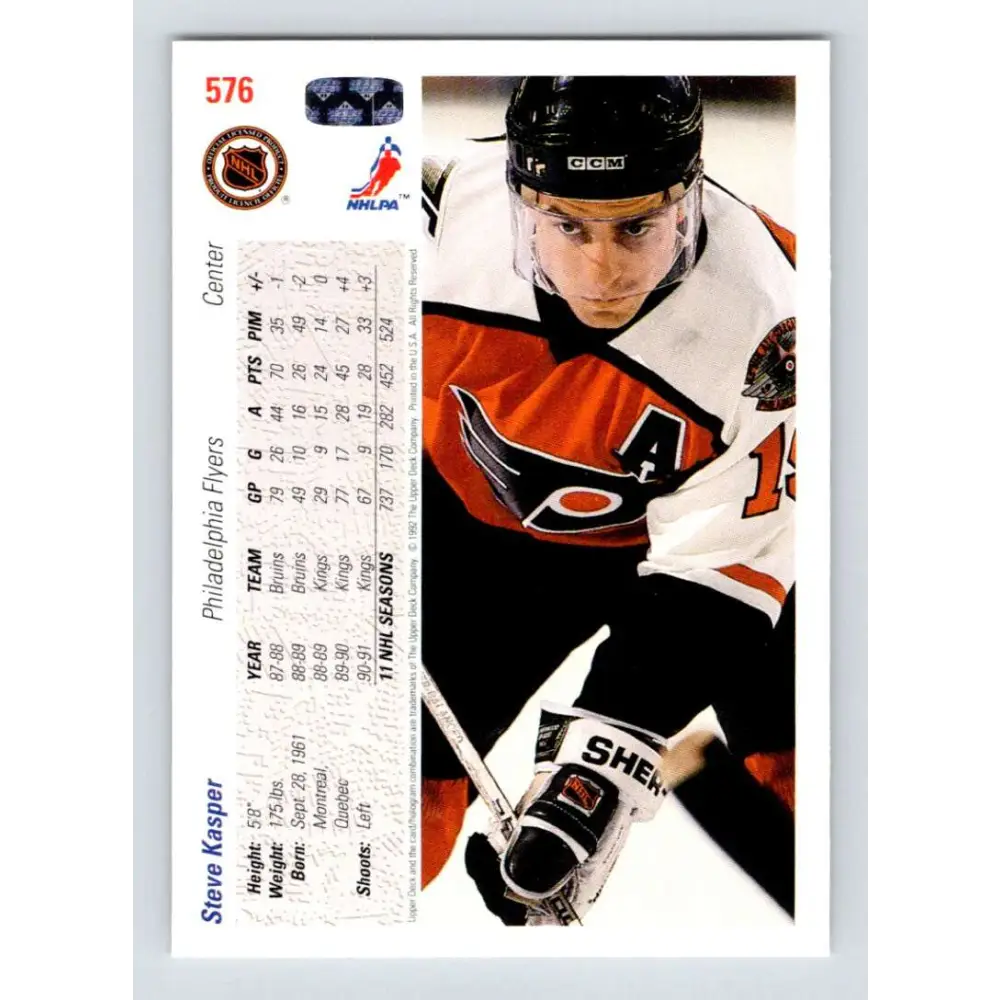 1991-92 Upper Deck #576 Steve Kasper NM-MT Philadelphia Flyers Hockey Card  Image 2