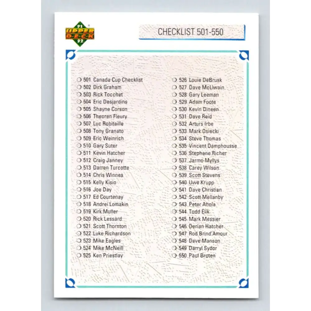 1991-92 Upper Deck #600 Checklist 501-600 NM-MT Hockey Card Image 1