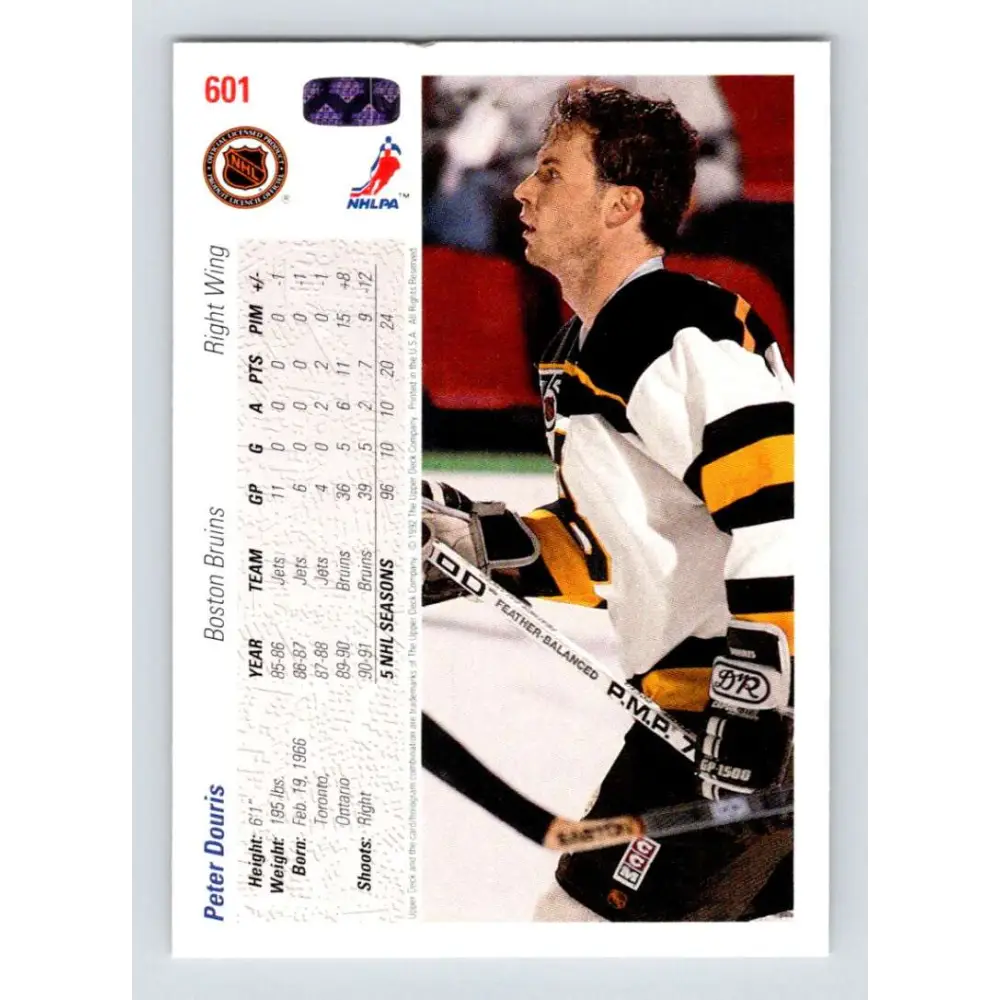 1991-92 Upper Deck #601 Peter Douris NM-MT Boston Bruins Hockey Card  Image 2