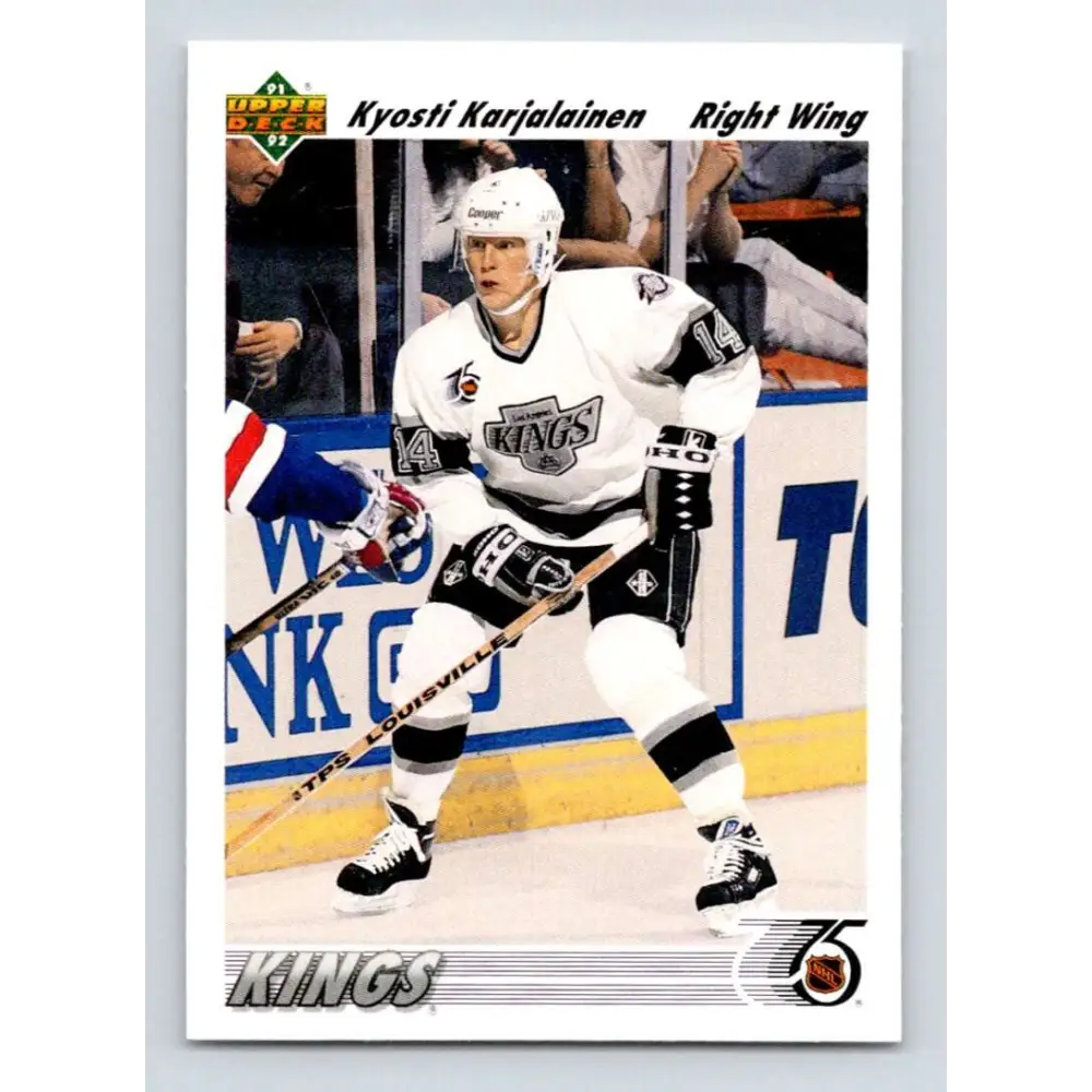 1991-92 Upper Deck #606 Kyosti Karjalainen NM-MT RC Rookie Los Angeles Kings Hockey Card Image 1
