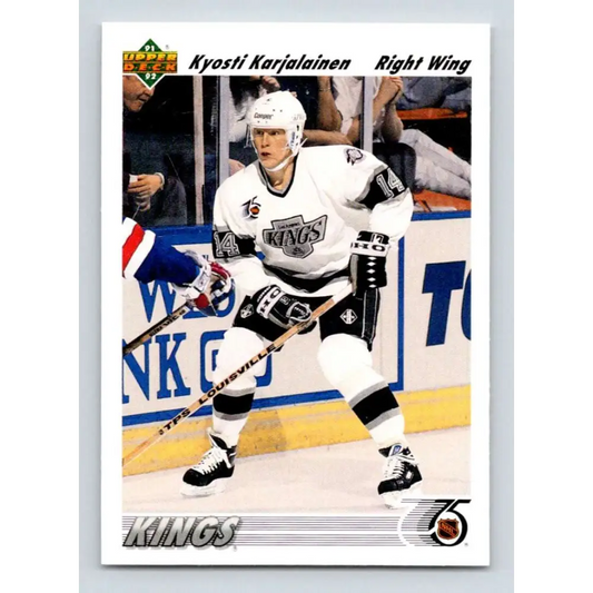 1991-92 Upper Deck #606 Kyosti Karjalainen NM-MT RC Rookie Los Angeles Kings Hockey Card Image 1