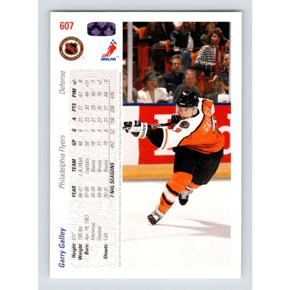 1991-92 Upper Deck #607 Garry Galley NM-MT Philadelphia Flyers Hockey Card  Image 2