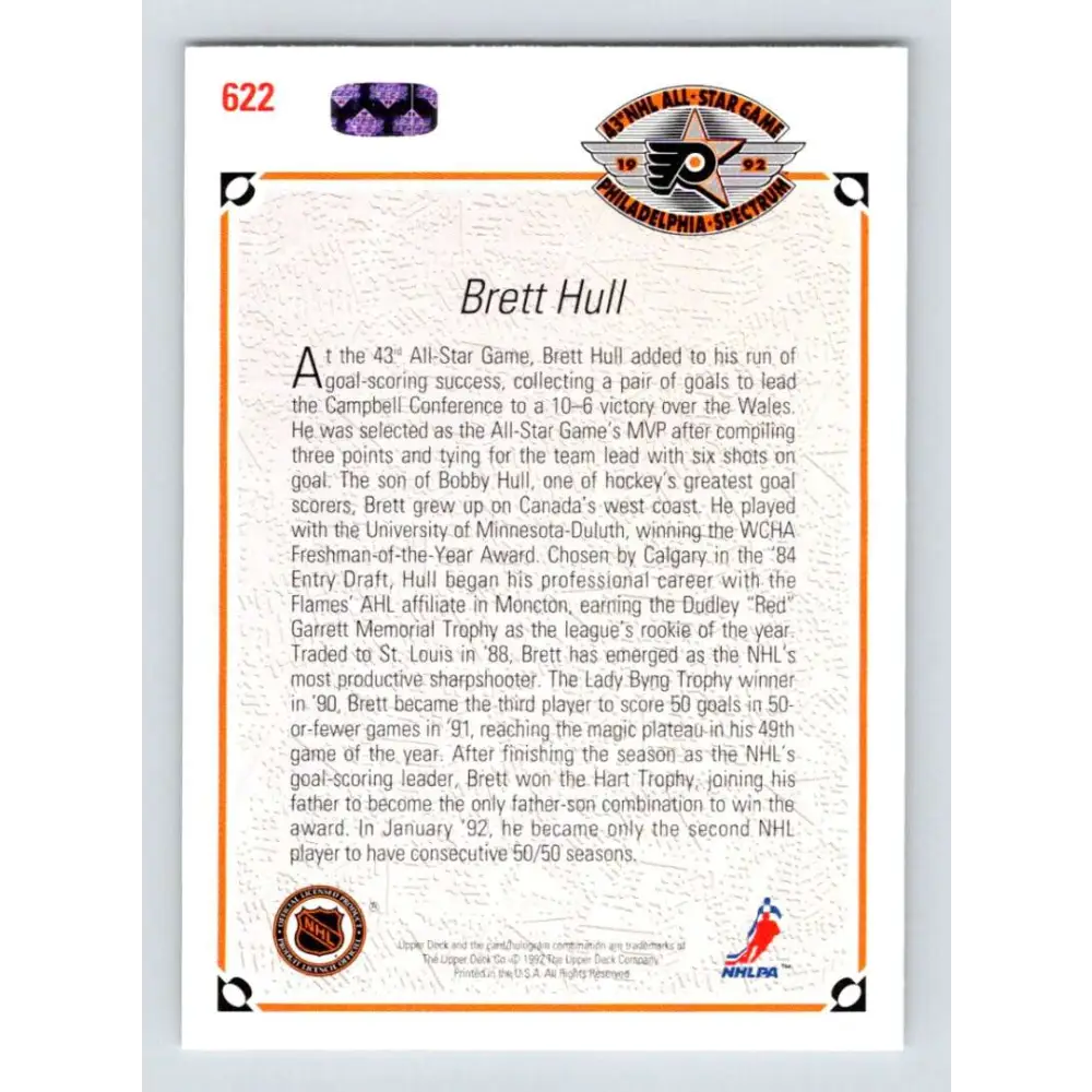 1991-92 Upper Deck #622 Brett Hull NM-MT St. Louis Blues Hockey Card  Image 2