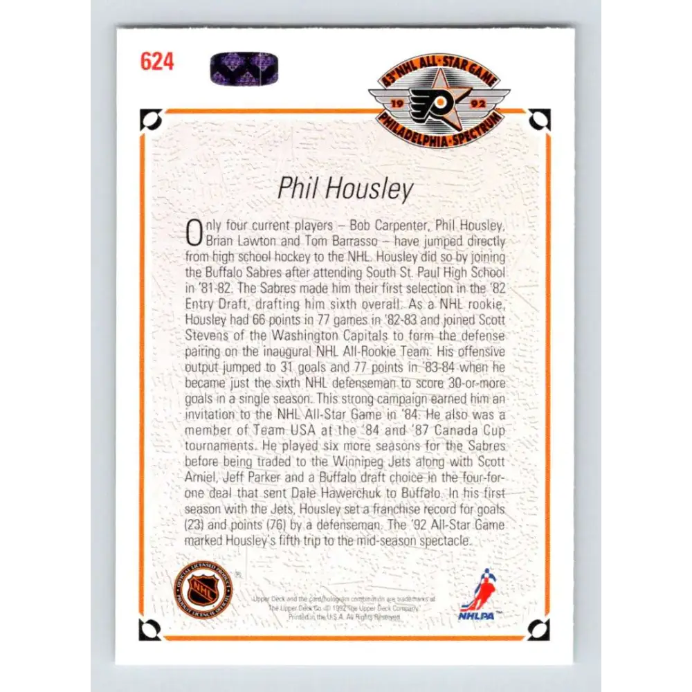 1991-92 Upper Deck #624 Phil Housley NM-MT Winnipeg Jets Hockey Card  Image 2