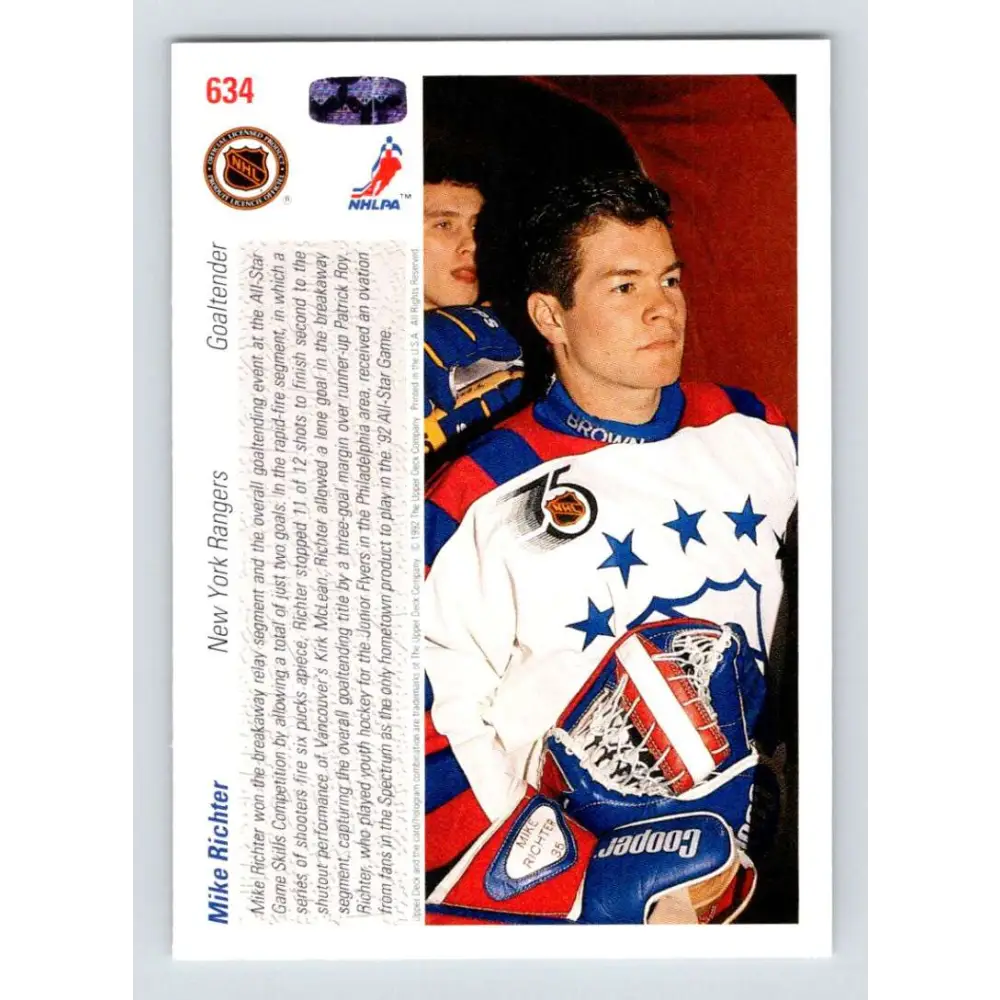 1991-92 Upper Deck #634 Mike Richter NM-MT New York Rangers Hockey Card  Image 2