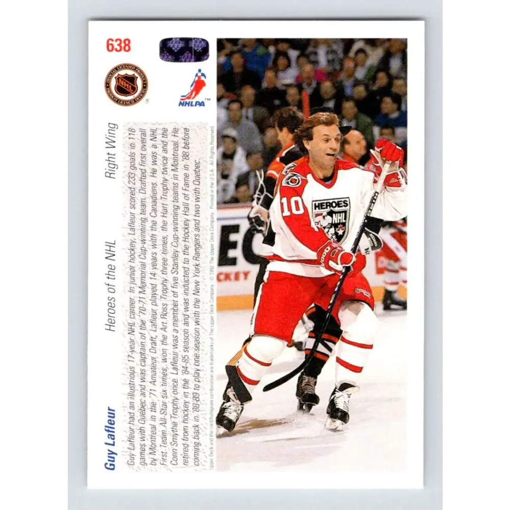 1991-92 Upper Deck #638 Guy Lafleur NM-MT Hockey Card  Image 2