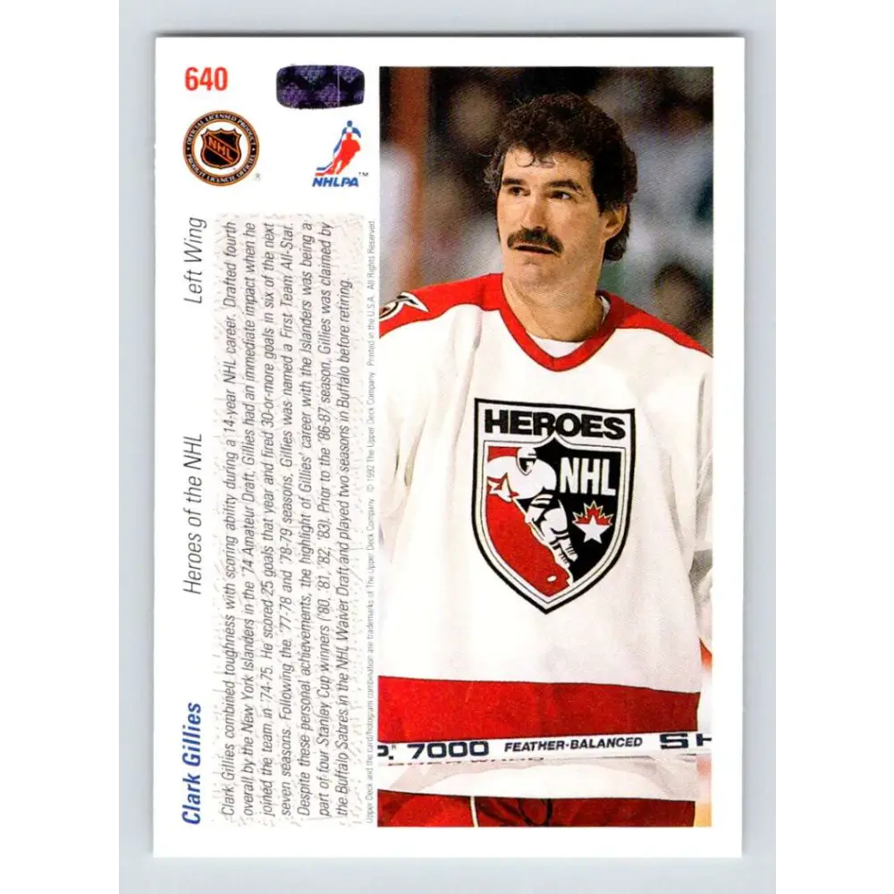1991-92 Upper Deck #640 Clark Gillies NM-MT Hockey Card  Image 2