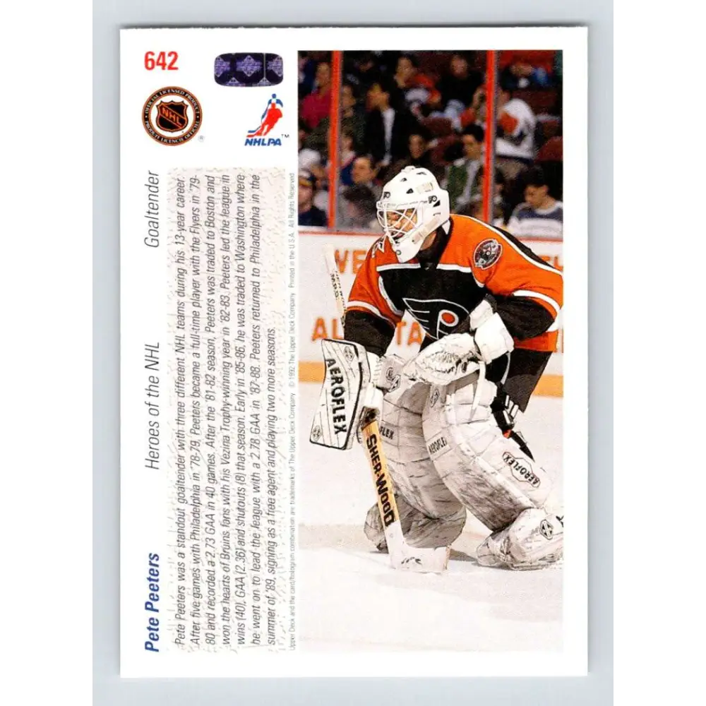1991-92 Upper Deck #642 Pete Peeters NM-MT Philadelphia Flyers Hockey Card  Image 2
