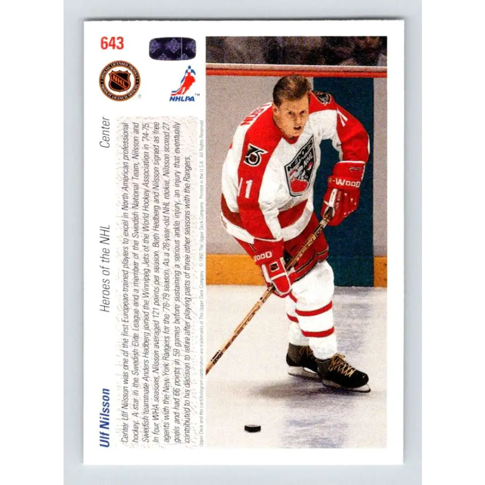 1991-92 Upper Deck #643 Ulf Nilsson NM-MT Hockey Card  Image 2