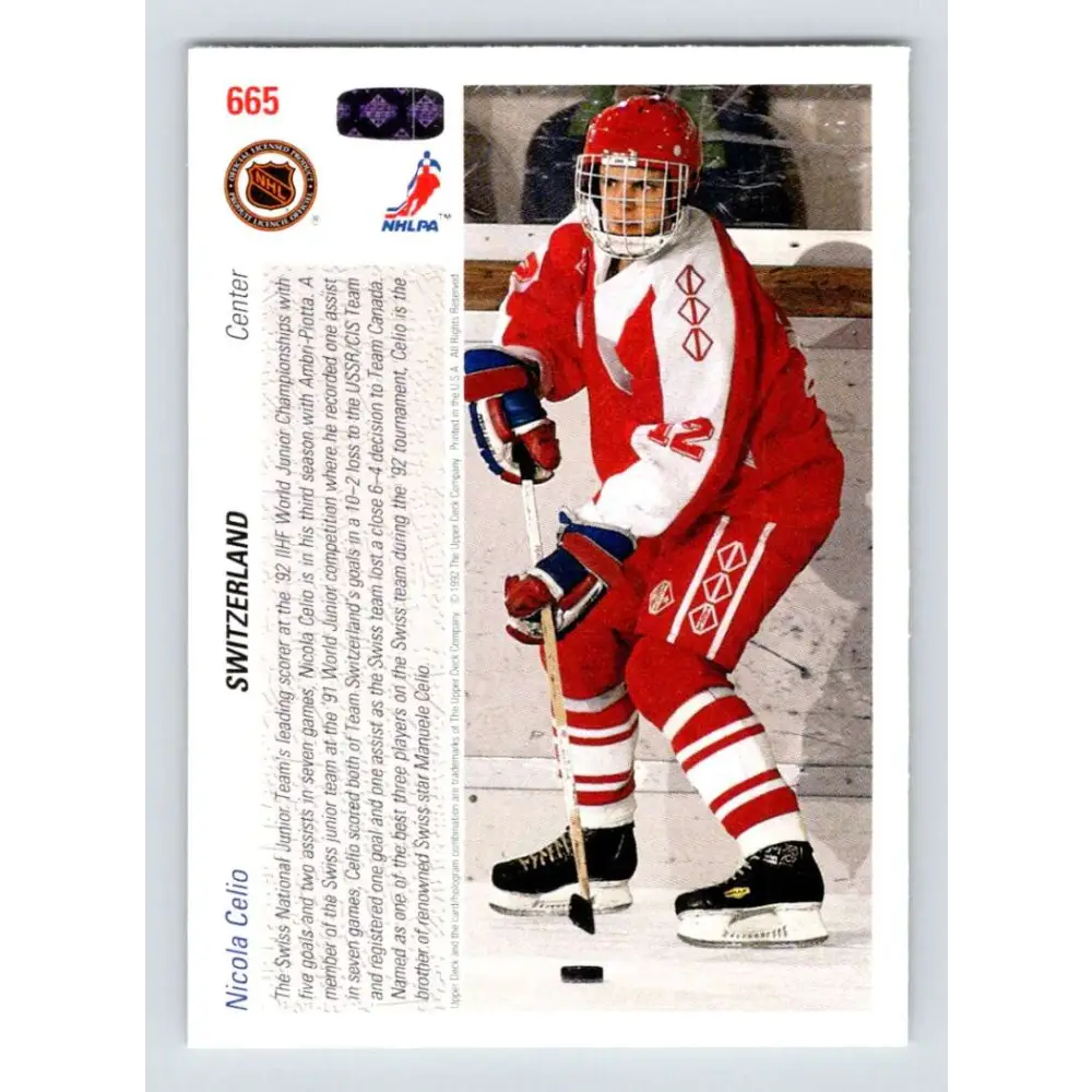 1991-92 Upper Deck #665 Nicola Celio NM-MT RC Rookie Hockey Card Image 2