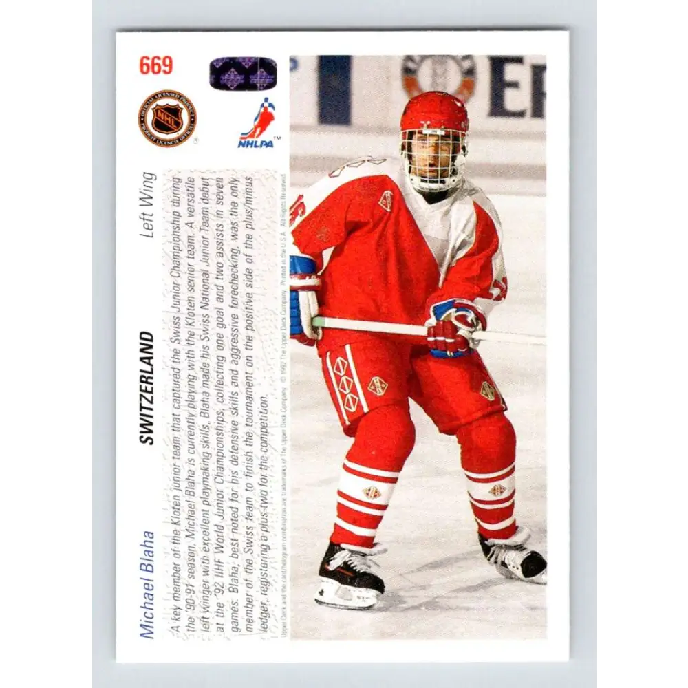 1991-92 Upper Deck #669 Michael Blaha NM-MT RC Rookie Hockey Card  Image 2