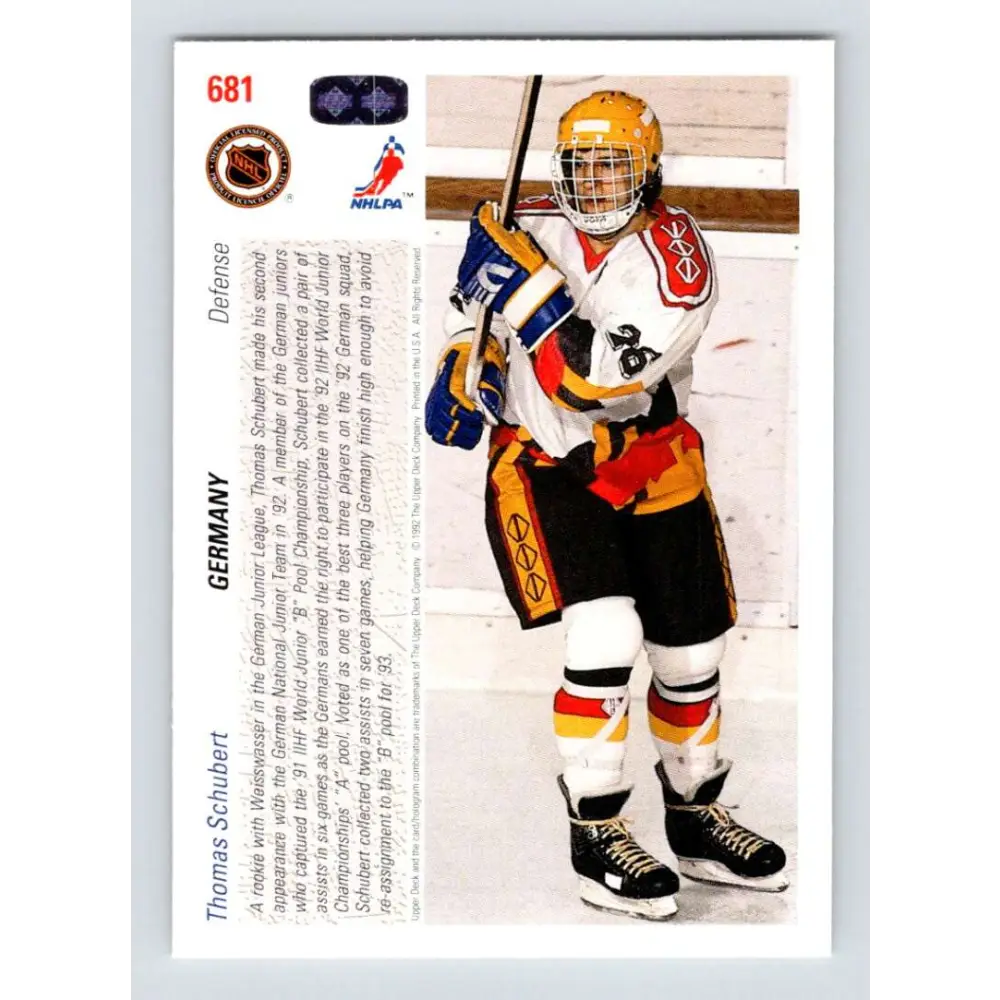 1991-92 Upper Deck #681 Thomas Schubert NM-MT RC Rookie Hockey Card  Image 2