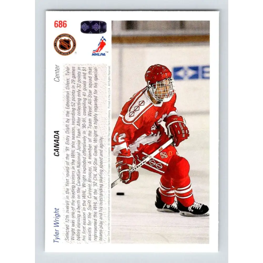 1991-92 Upper Deck #686 Tyler Wright NM-MT RC Rookie Hockey Card  Image 2