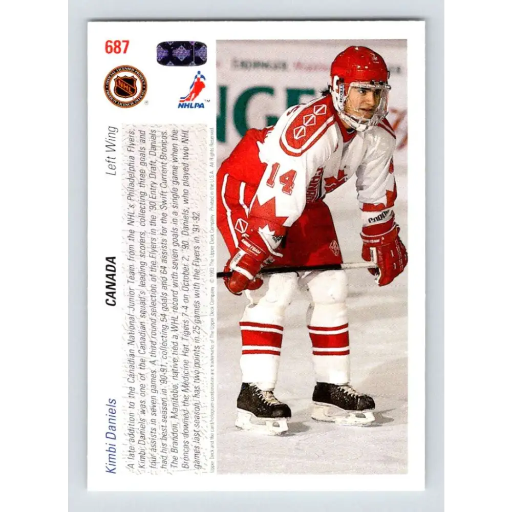 1991-92 Upper Deck #687 Kimbi Daniels NM-MT RC Rookie Philadelphia Flyers Hockey Card  Image 2