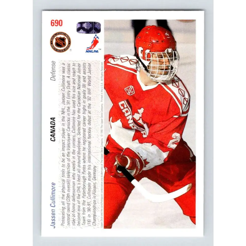 1991-92 Upper Deck #690 Jassen Cullimore NM-MT RC Rookie Hockey Card Image 2