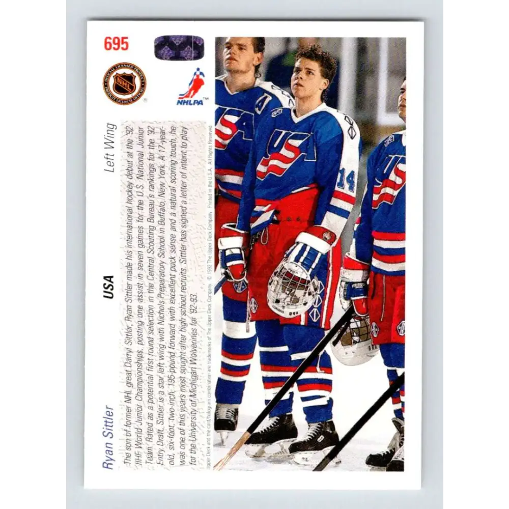 1991-92 Upper Deck #695 Ryan Sittler NM-MT RC Rookie Hockey Card  Image 2