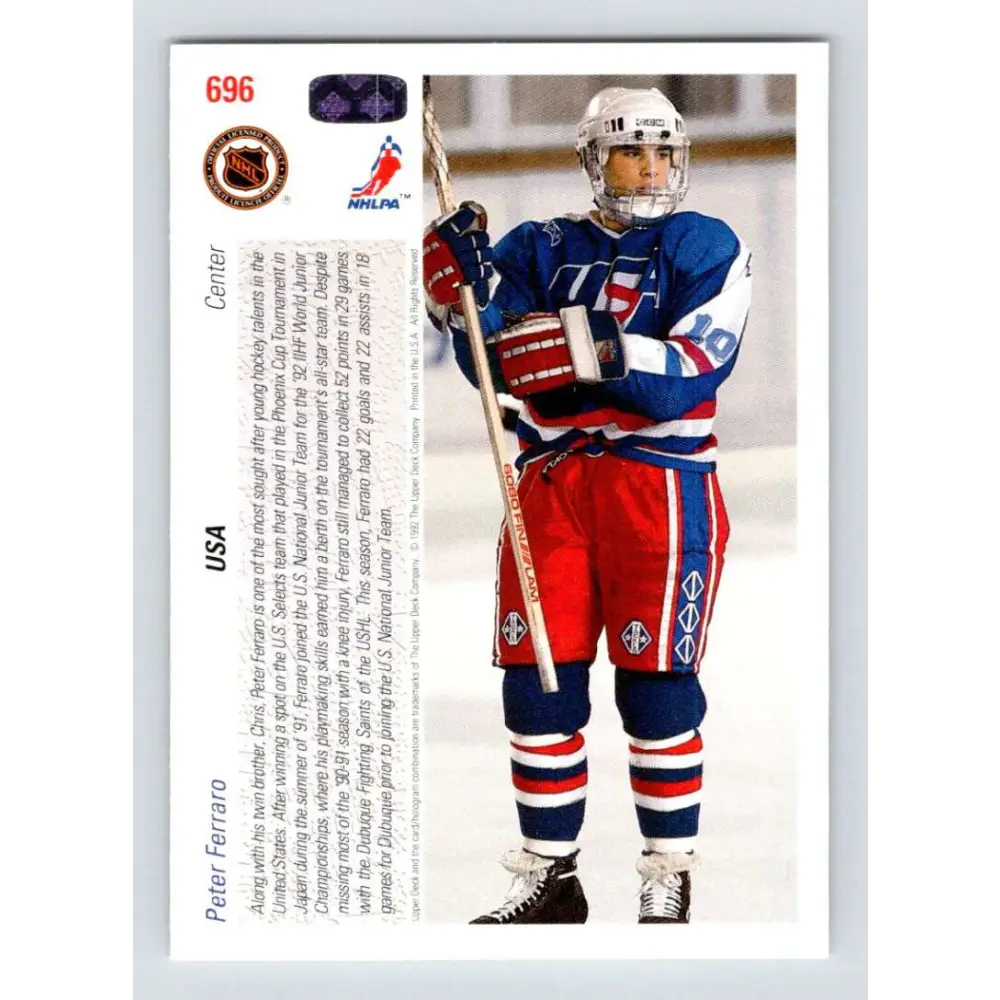 1991-92 Upper Deck #696 Peter Ferraro NM-MT RC Rookie Hockey Card  Image 2