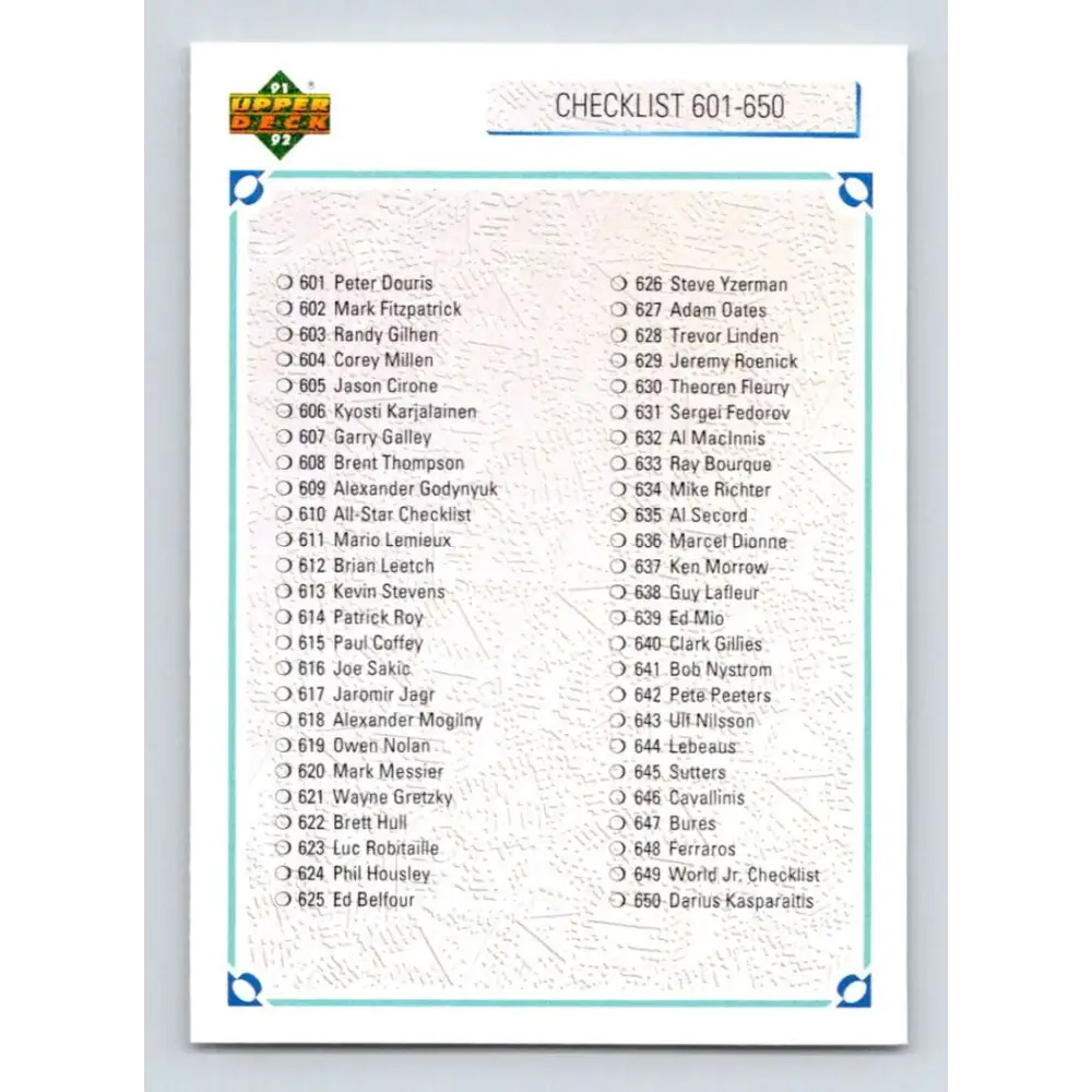 1991-92 Upper Deck #700 Checklist 601-700 NM-MT Hockey Card  Image 1