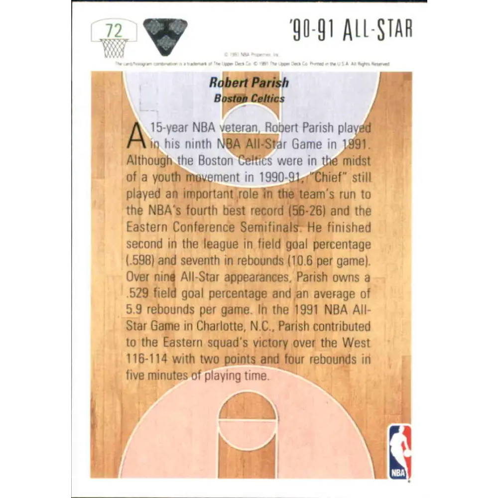 1991-92 Upper Deck #72 Robert Parish AS NM-MT Boston Celtics Basketball Card Image 2