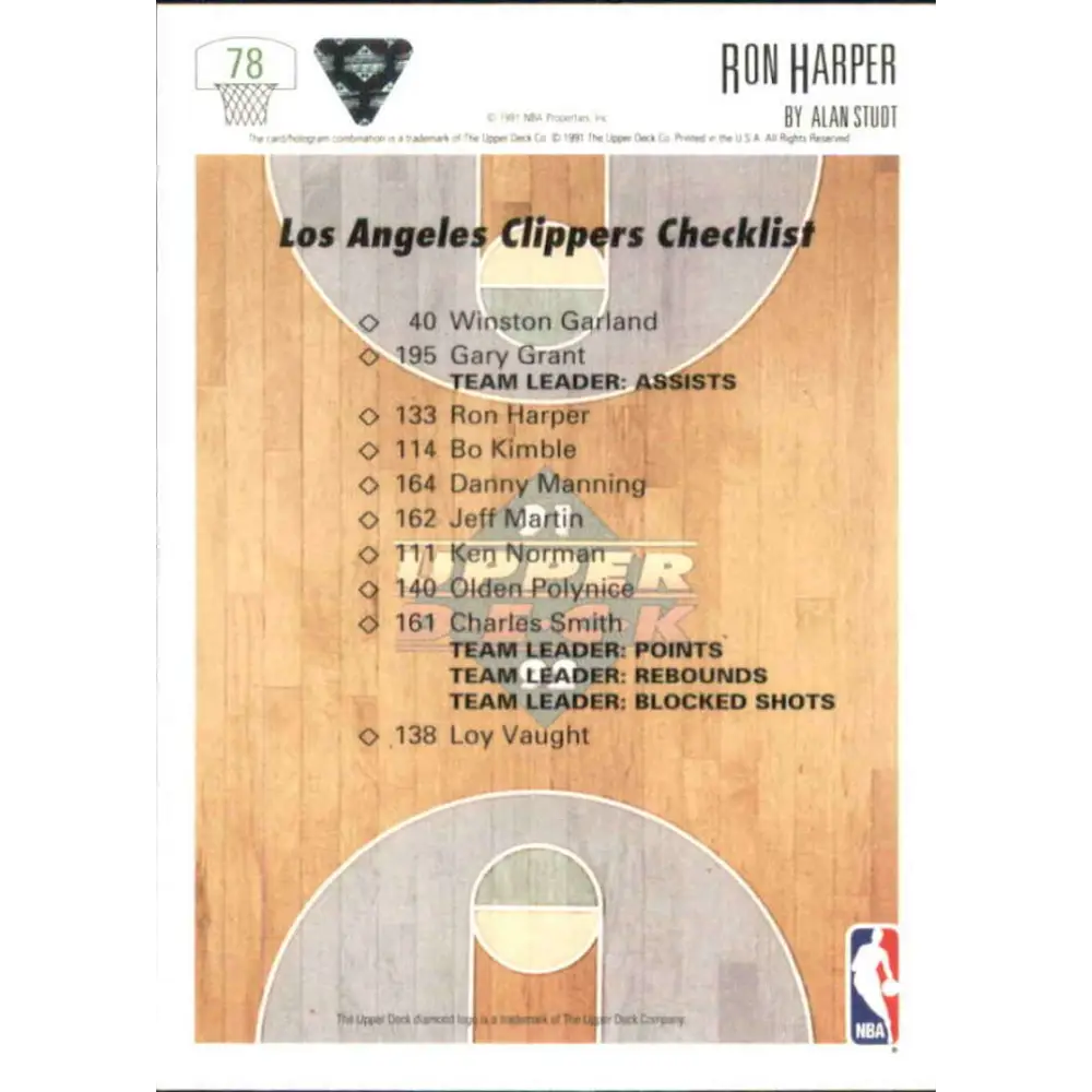 1991-92 Upper Deck #78 Ron Harper TC NM-MT Los Angeles Clippers Basketball Card Image 2