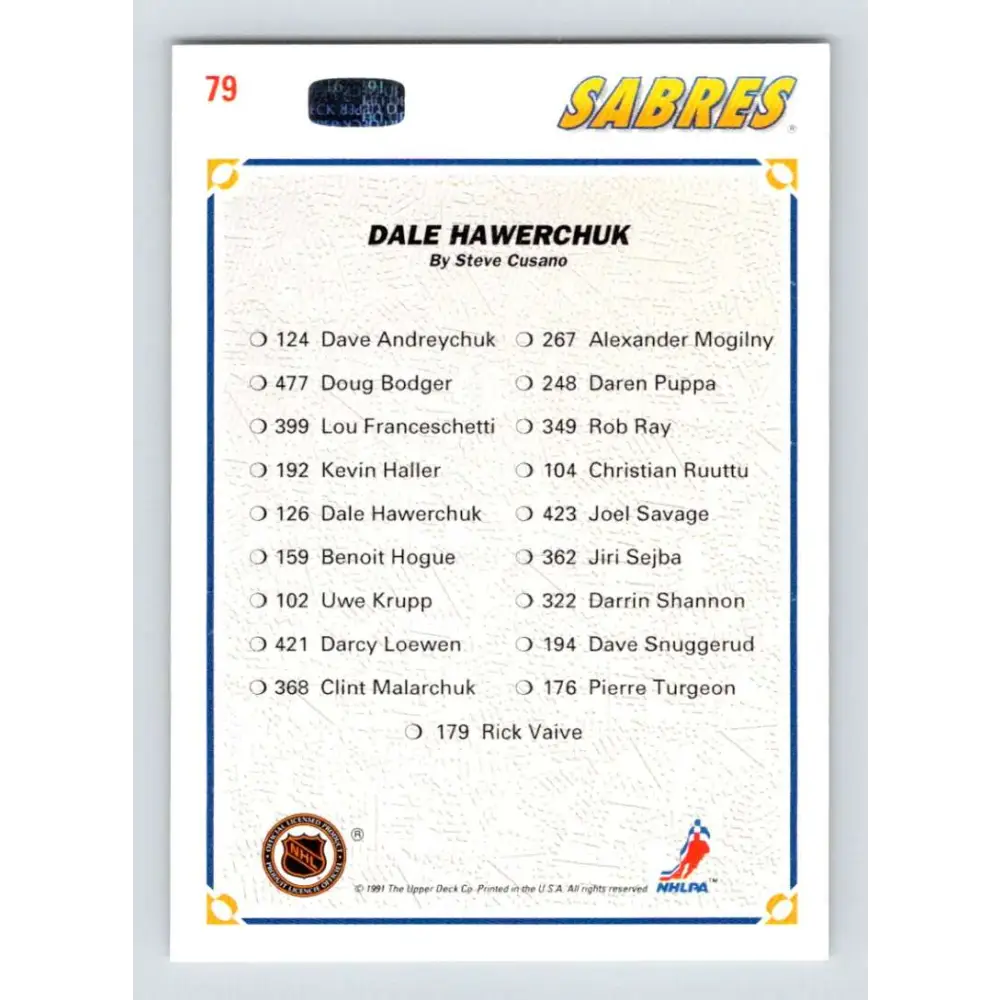 1991-92 Upper Deck #79 Dale Hawerchuk NM-MT Hockey Card Image 2
