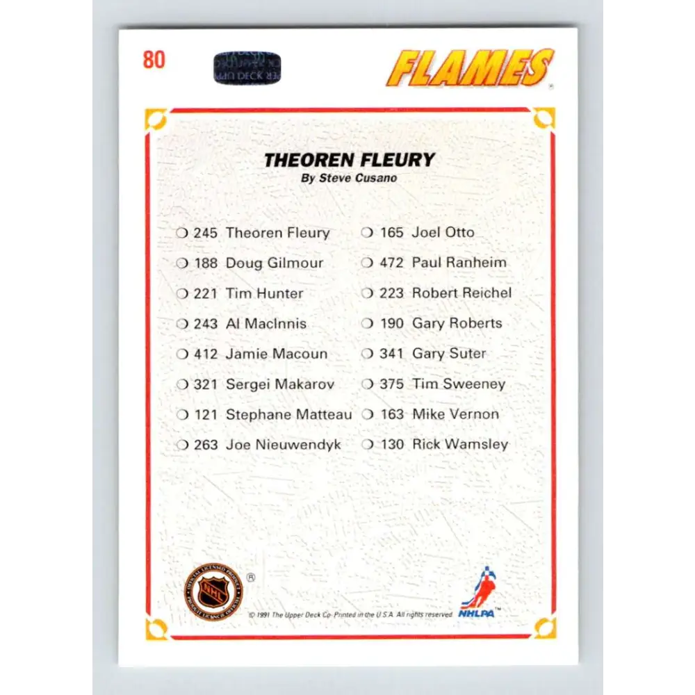 1991-92 Upper Deck #80 Theo Fleury TC NM-MT Calgary Flames Hockey Card Image 2