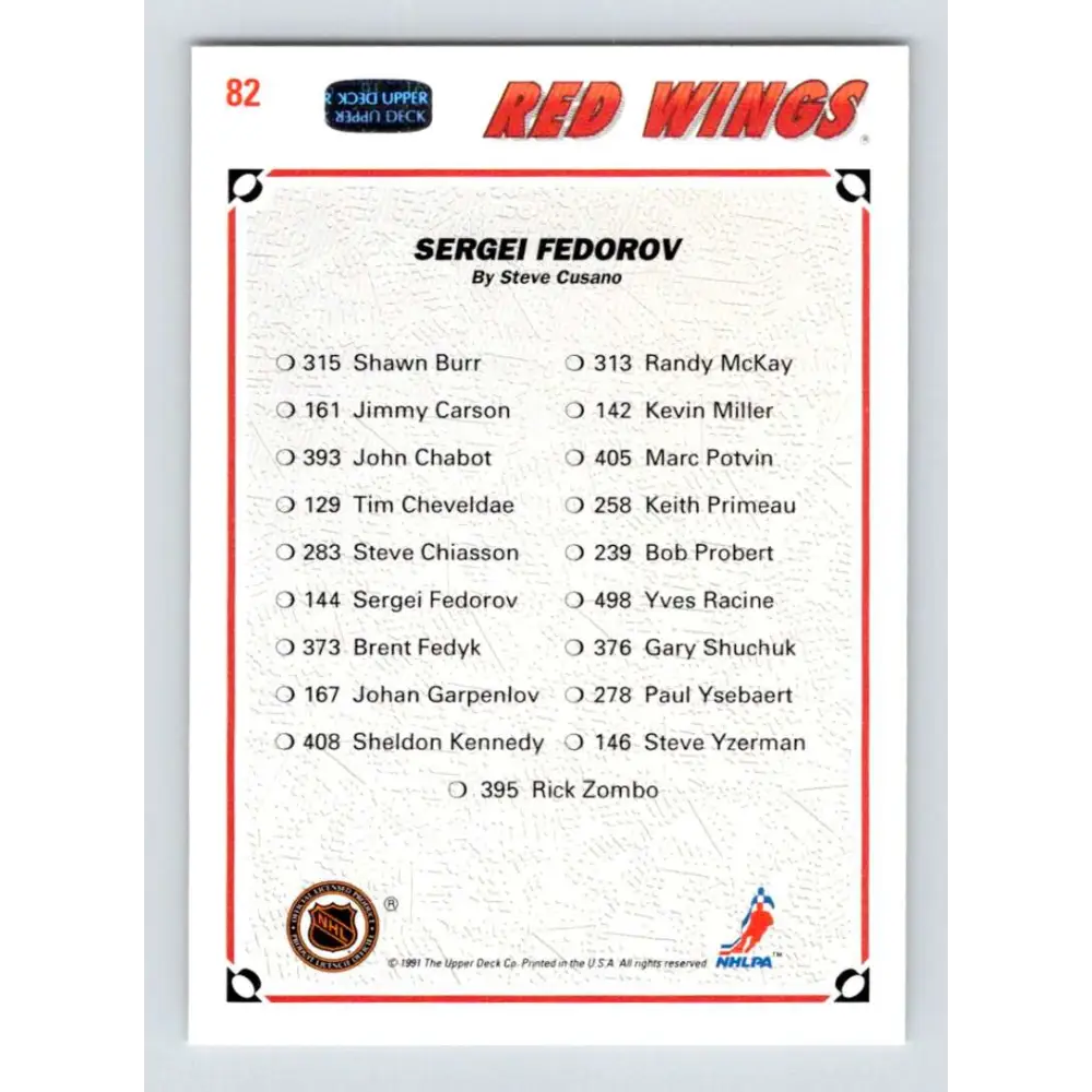 1991-92 Upper Deck #82 Sergei Fedorov TC NM-MT Detroit Red Wings Hockey Card Image 2