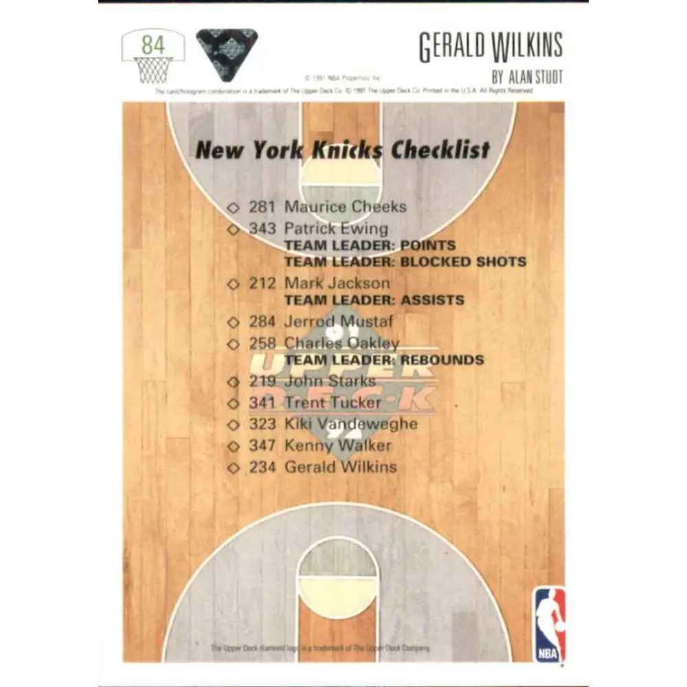 1991-92 Upper Deck #84 Gerald Wilkins TC NM-MT New York Knicks Basketball Card Image 2