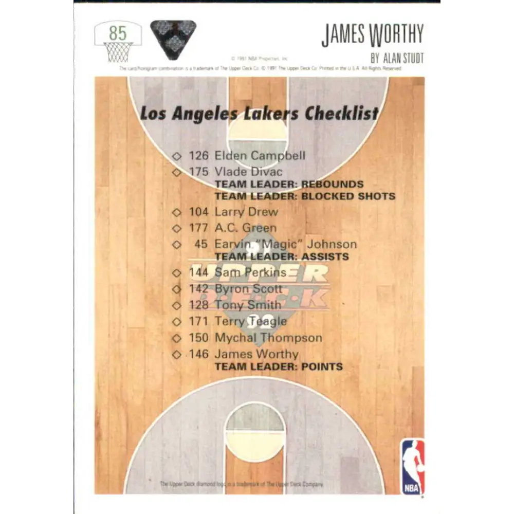 1991-92 Upper Deck #85 James Worthy TC NM-MT Los Angeles Lakers Basketball Card Image 2