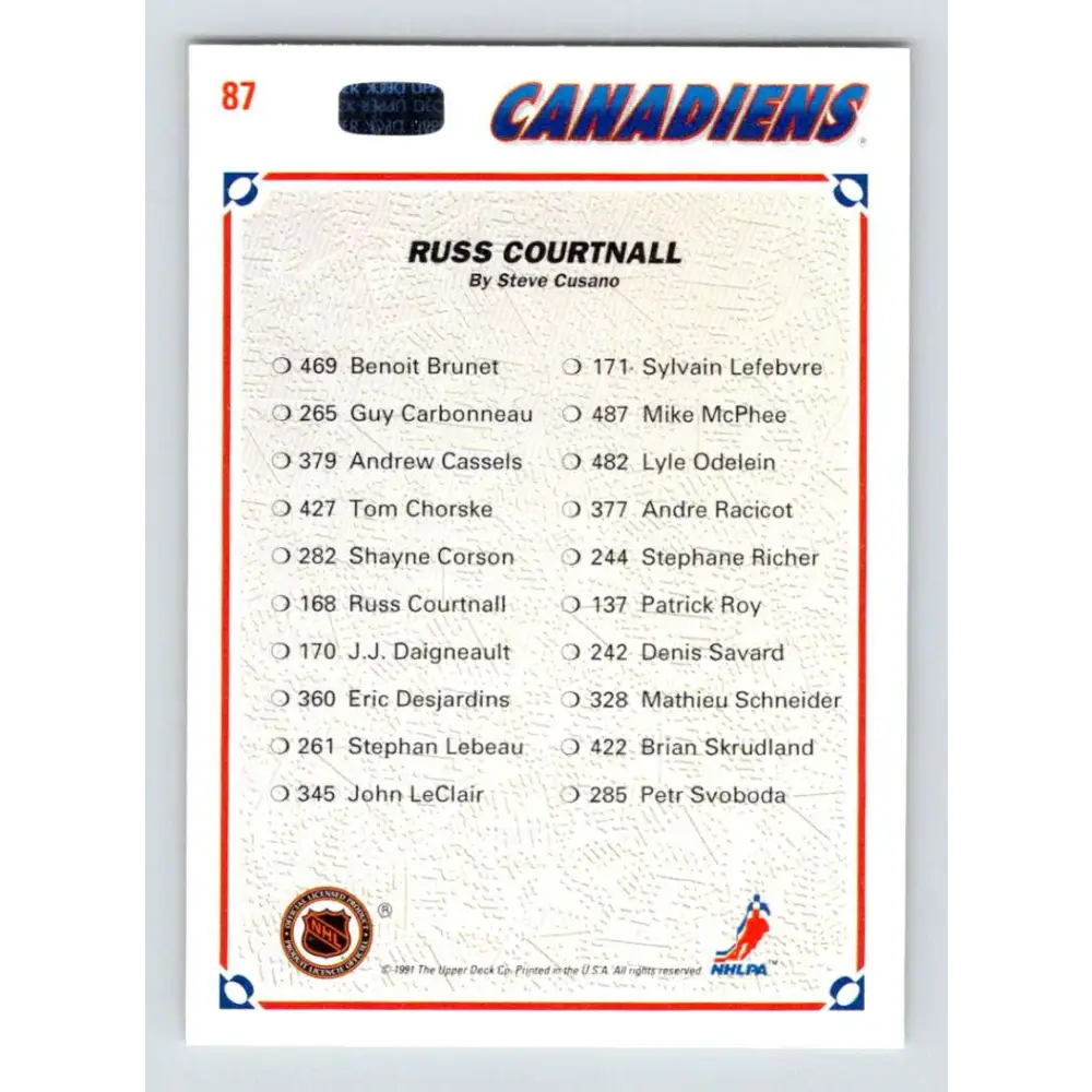 1991-92 Upper Deck #87 Russ Courtnall NM-MT Hockey Card Image 2