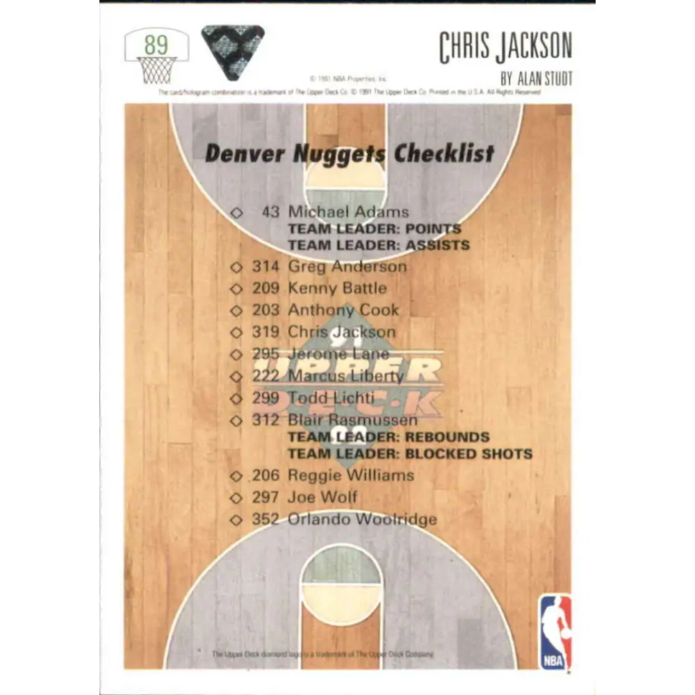 1991-92 Upper Deck #89 Chris Jackson TC NM-MT Denver Nuggets Basketball Card Image 2
