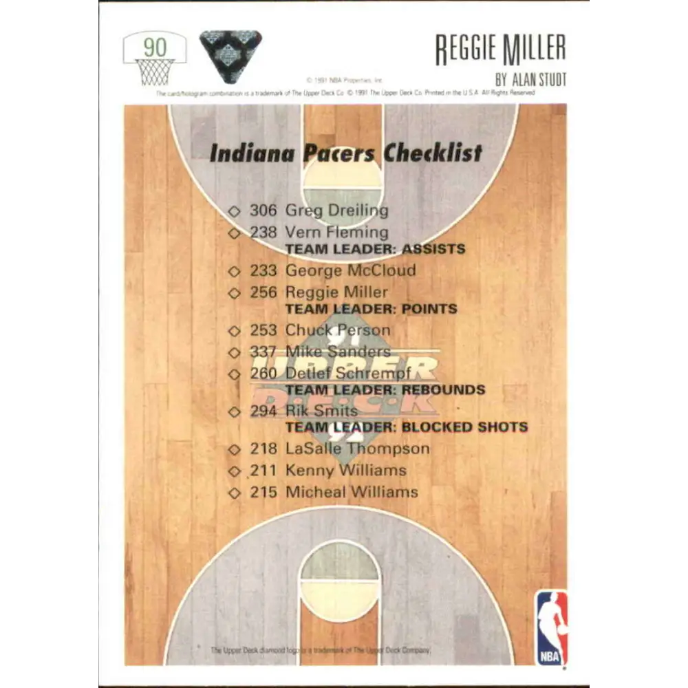 1991-92 Upper Deck #90 Reggie Miller TC NM-MT Indiana Pacers Basketball Card Image 2