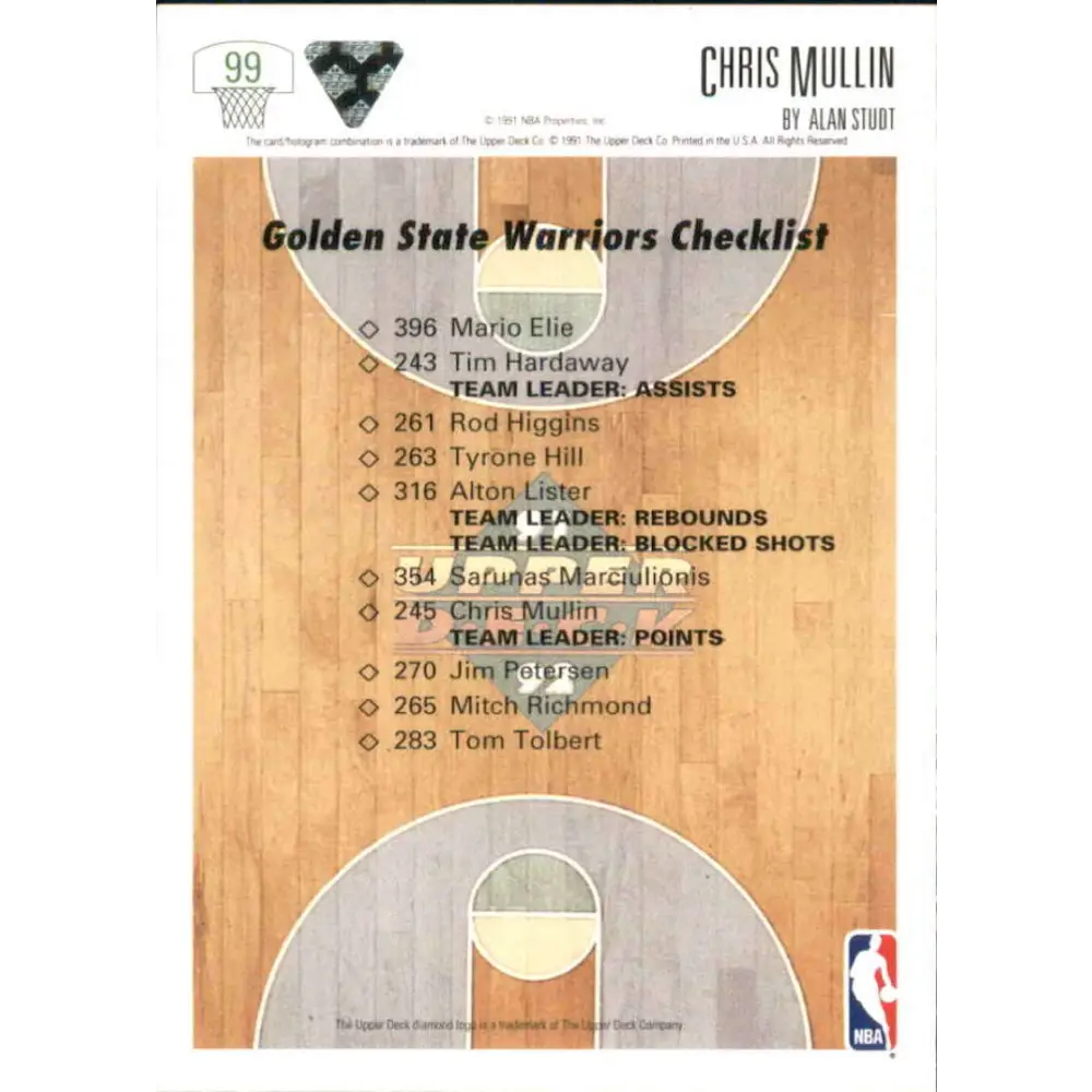 1991-92 Upper Deck #99 Chris Mullin TC NM-MT Golden State Warriors Basketball Card Image 2
