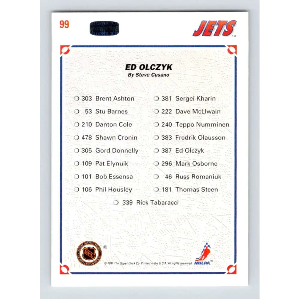 1991-92 Upper Deck #99 Ed Olczyk NM-MT Winnipeg Jets Hockey Card Image 2