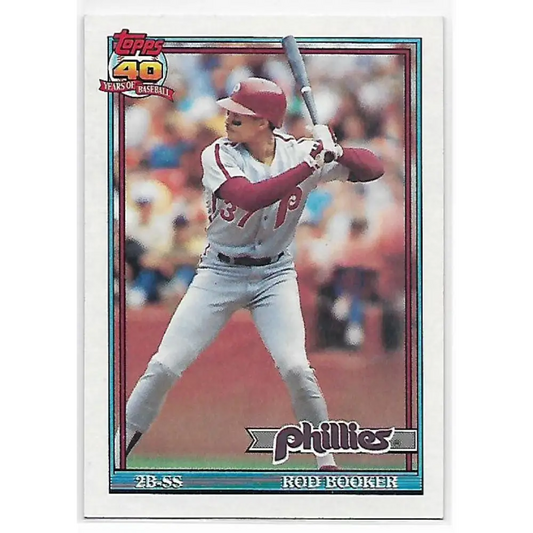 1991 Topps #186 Rod Booker NM-MT Philadelphia Phillies Baseball Card  Image 1