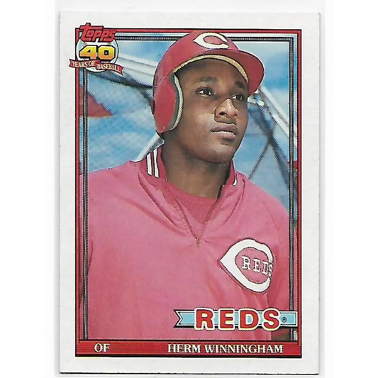 1991 Topps #204 Herm Winningham NM-MT Cincinnati Reds Baseball Card  Image 1