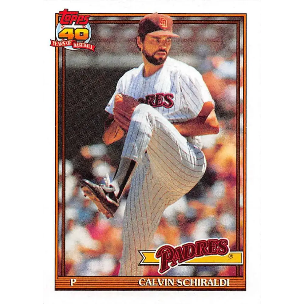 1991 Topps #424 Calvin Schiraldi NM-MT San Diego Padres Baseball Card  Image 1