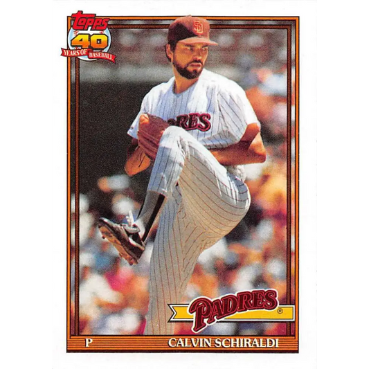 1991 Topps #424 Calvin Schiraldi NM-MT San Diego Padres Baseball Card  Image 1
