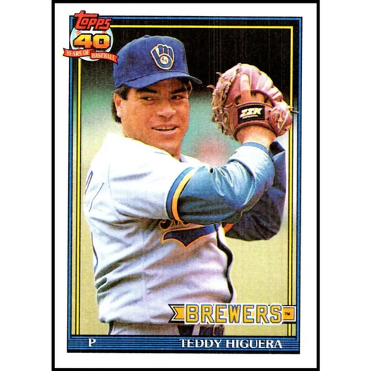 1991 Topps #475 Teddy Higuera NM-MT Milwaukee Brewers Baseball Card  Image 1