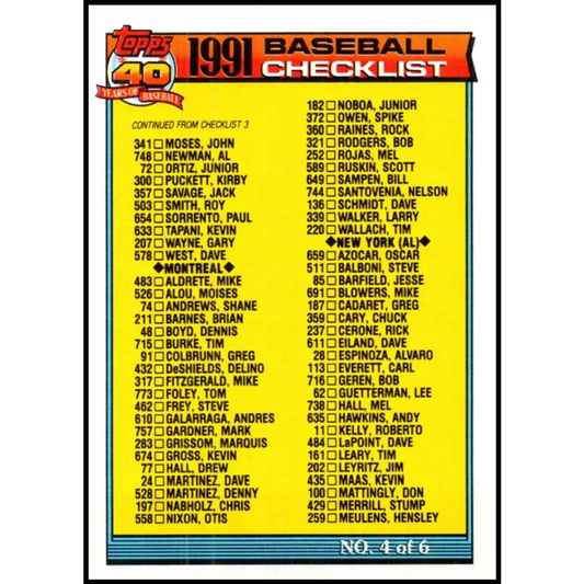 1991 Topps #527 Checklist #4 NM-MT Checklist Baseball Card  Image 1