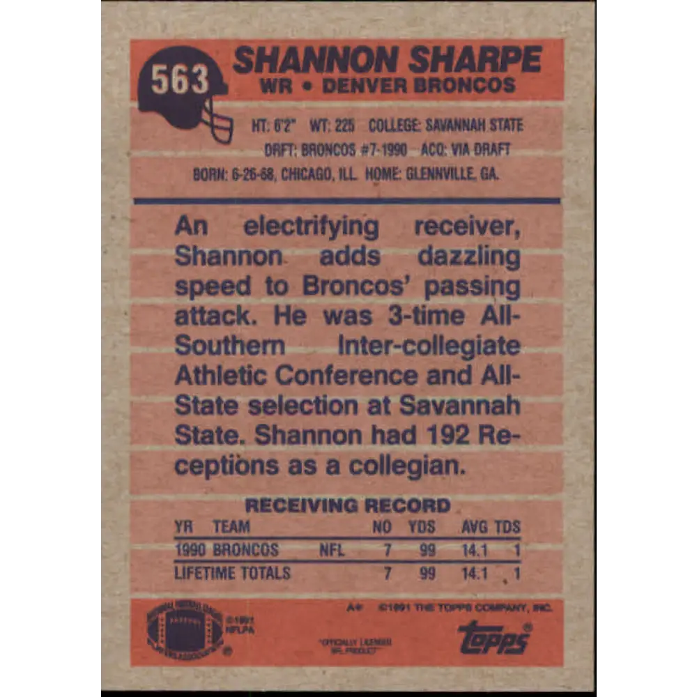 1991 Topps #563 Shannon Sharpe NM-MT Denver Broncos Football Card  Image 2