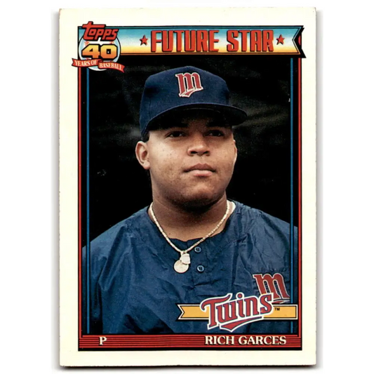 1991 Topps #594 Rich Garces NM-MT RC Rookie Minnesota Twins Baseball Card  Image 1