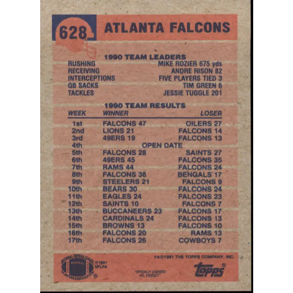 1991 Topps #628 Keith Jones NM-MT Atlanta Falcons Football Card  Image 2