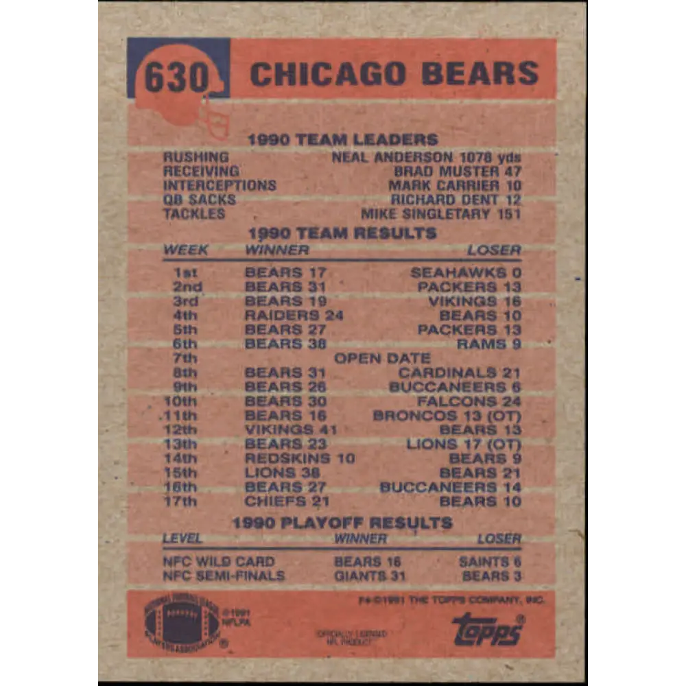 1991 Topps #630 Jim Harbaugh NM-MT Chicago Bears Football Card  Image 2