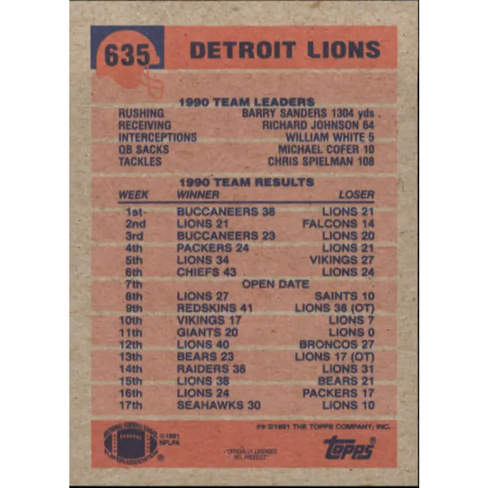 1991 Topps #635 Rodney Peete NM-MT Detroit Lions Football Card  Image 2