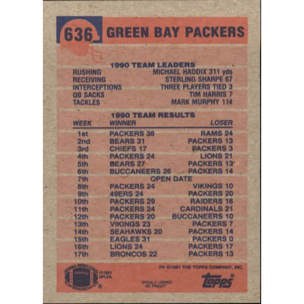 1991 Topps #636 Don Majkowski NM-MT Green Bay Packers Football Card  Image 2