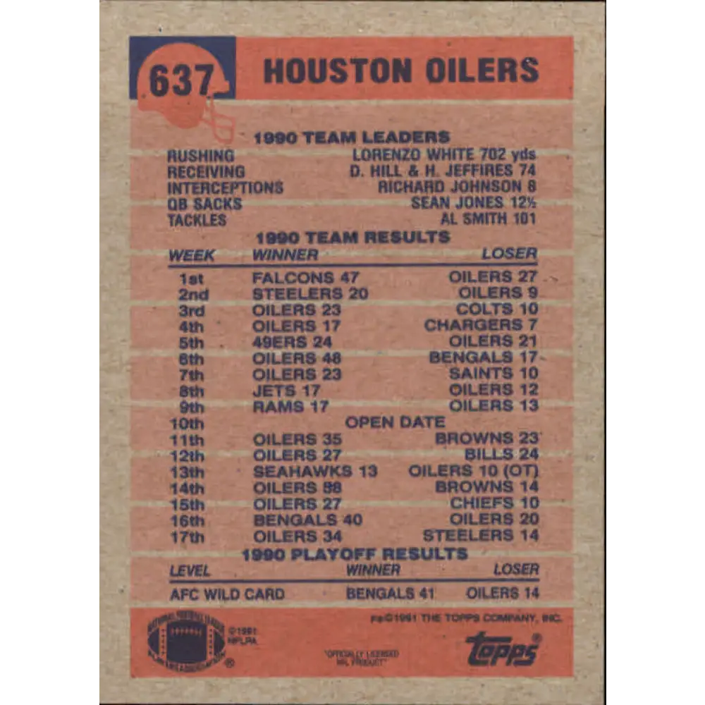 1991 Topps #637 Warren Moon NM-MT Houston Oilers Football Card  Image 2