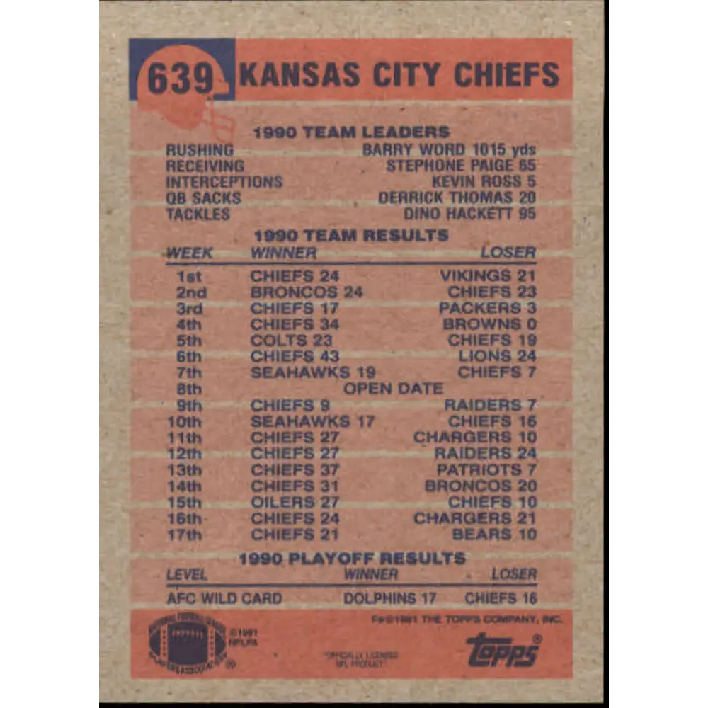 1991 Topps #639 Christian Okoye NM-MT Kansas City Chiefs Football Card  Image 2